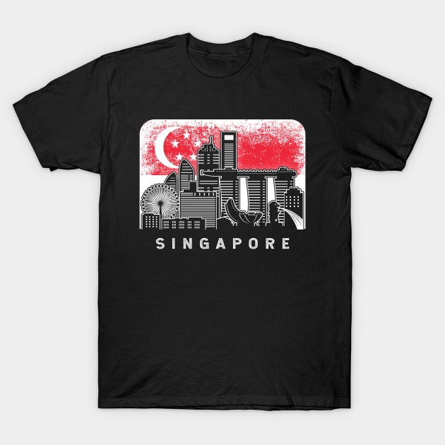 Singapore Skyline Vintage Singaporean Flag T-Shirt by ThyShirtProject - Affiliate